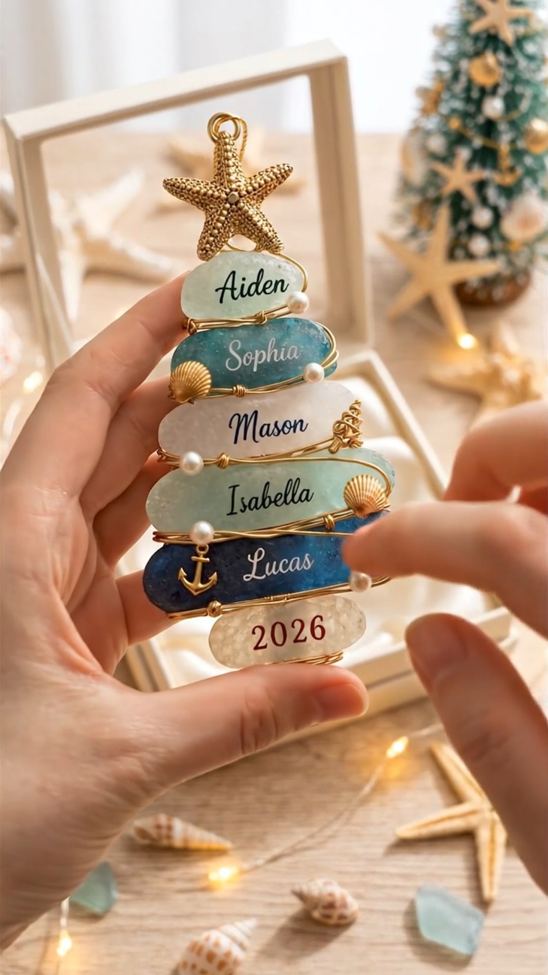 Custom Sea Glass Tree Family Ornament