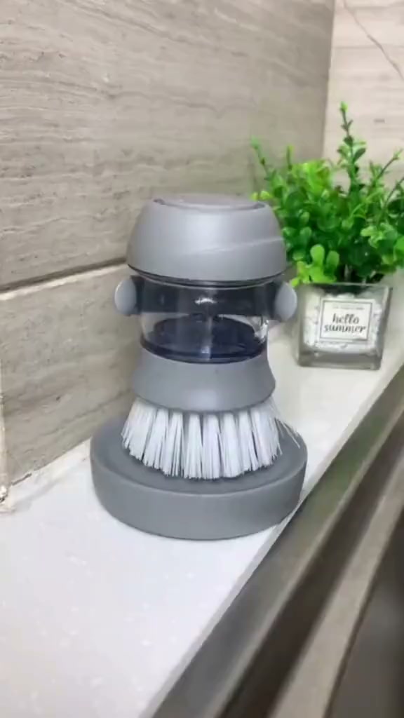 Soap Dispensing Dish Brush with Stand Press. Scrub. Done.