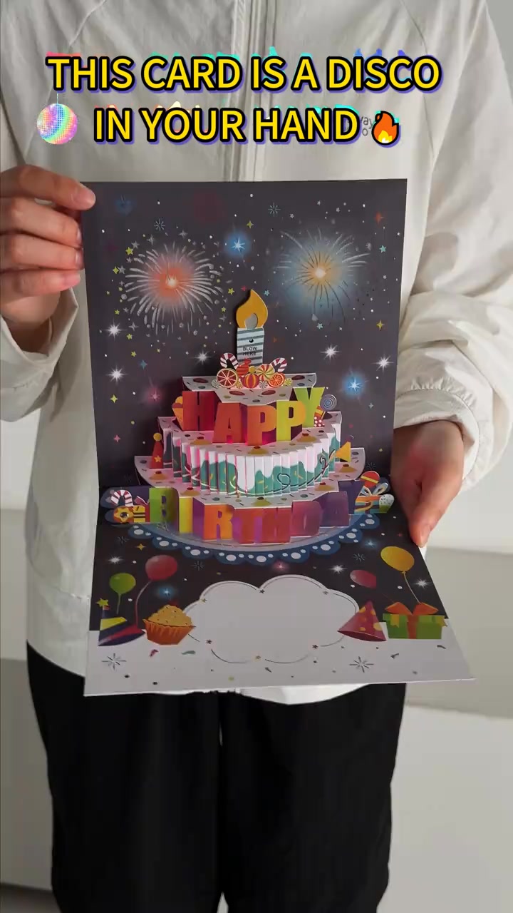 Birthday Cards With Fireworks & Pop Up Cake & Blowable Light and Music
