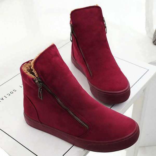 Zipper Winter Ankle Boots, Red / 8.5