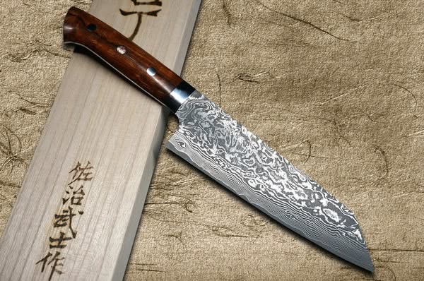 Takeshi Saji R2(SG2) Black Damascus IR Japanese Chef's Bunka Knife 180mm with Desert Ironwood Handle