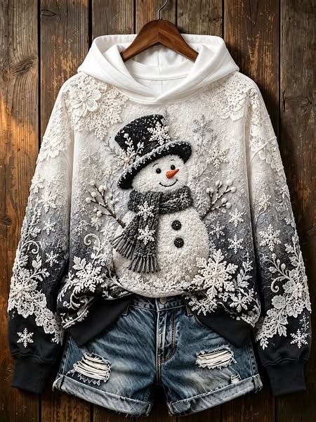Hoodie hivernal au bonhomme de neige vintage
