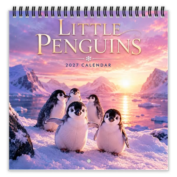 Penguin Wall Calendar 2027, Cute Monthly Planner With Notes At Home