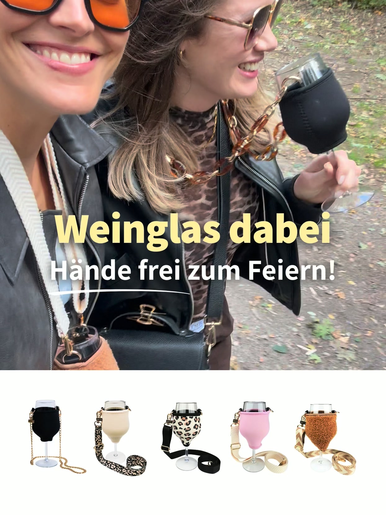 Wein dabei. Hände frei