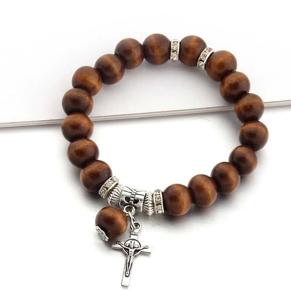 Christianartworkshop Handmade Wooden Bead Jesus Cross Bracelet
