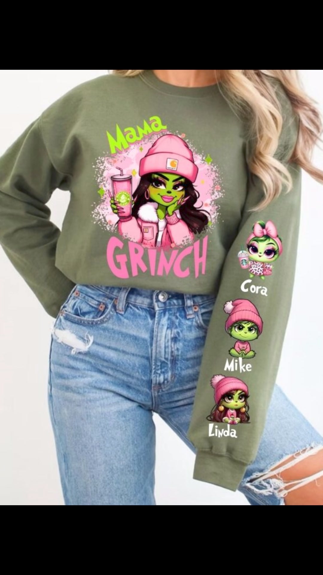 Custom Mama & Daddy With Kid's Name On The Sleeve Sweatshirt