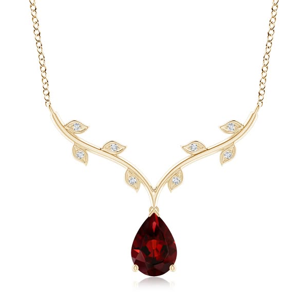 Pear-Shaped Garnet Necklace With Leaf Motifs