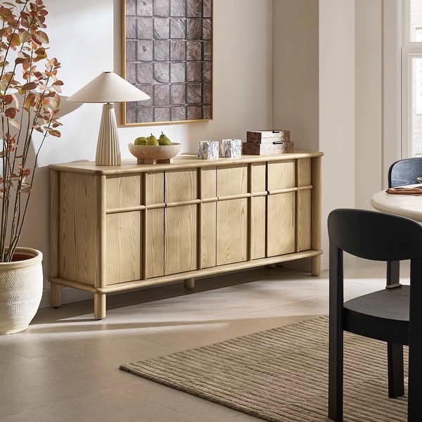 Castlery Solid Hardwood Sideboard with Rounded Edges and Wood Veneer Doors - Brown