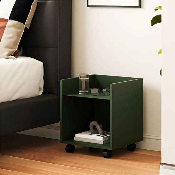 Cube Wheeled Metal Bedside Table / Side Table