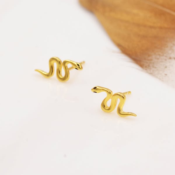 Small Snake Stud Earrings in Sterling Silver - Gold or Silver - - Sold as a Pair - Cute, Fun, Whimsical and Pretty Jewellery