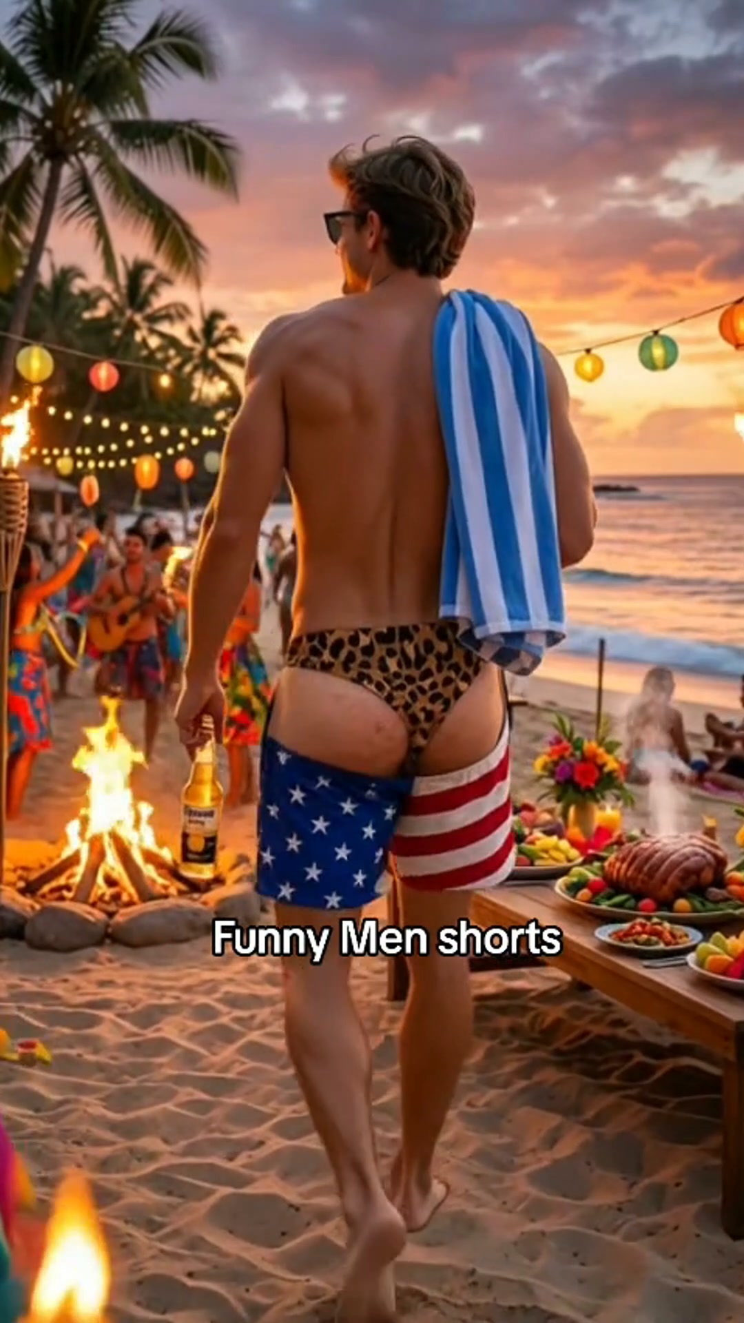 Funny 3D Prank Men’s Shorts | US Flag & Leopard Print