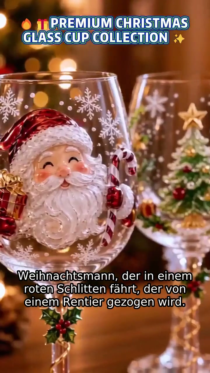 3D-Weihnachtsglas-Kollektion | Hochwertiges Klarglas mit erhabenen Festtagsmotiven, funkelnden Schneeflocken-Akzenten & 6 festlichen Desi
