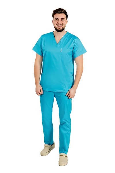 Tuta medica da uomo con elastan, colore turchese