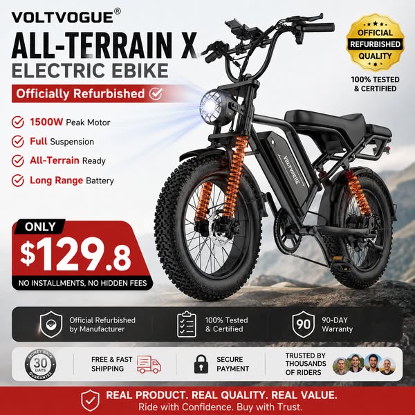 VoltVogue 1500W All-Terrain E-Bike | Conquer Any Hill!