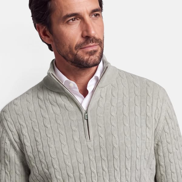 Cashmere Cable Half Zip - Greige