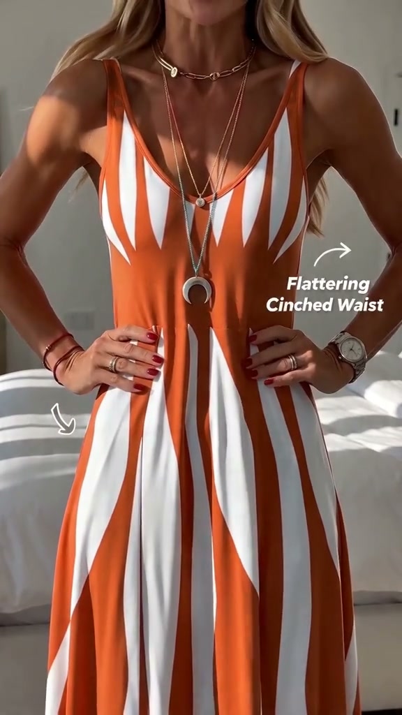 Striped Patchwork Suspender V-neck Dress