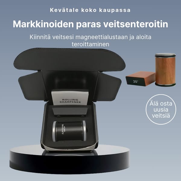 Vuoden suosituin veitsenteroitin 2026
Minimalistinen design, maksimaalinen terävyys. Rullaava veitsenteroitin magneetilla tekee veitsistäsi