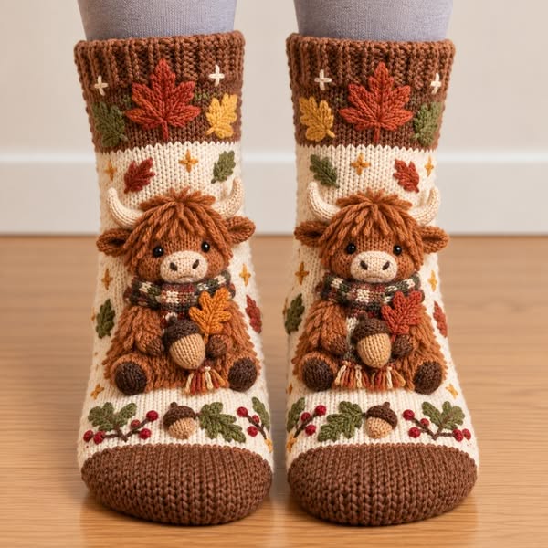 3D Knit Fall Cottage Cozy Socks