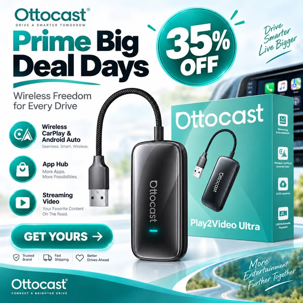 Ottocast® Play2Video Ultra CarPlay/Android Auto All-in-1 Adapter with App Hub