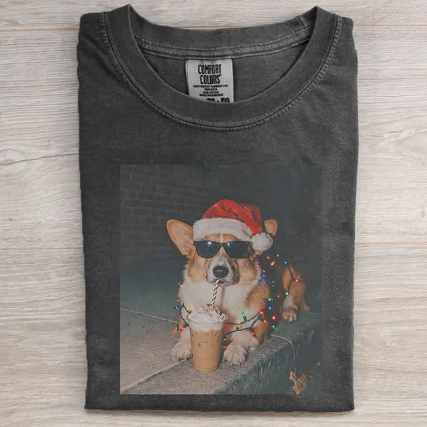 Corgi Dog Christmas Iced Coffee T-shirt