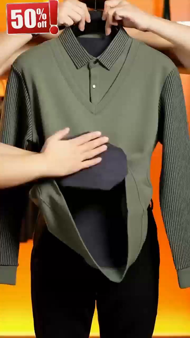 Men's False Two-Piece Long Sleeve Top