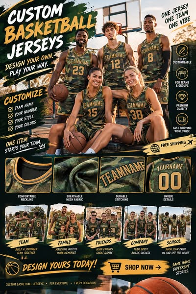 DESIGN YOUR BASKETBALL JERSEY!FREE SHIPPING!
