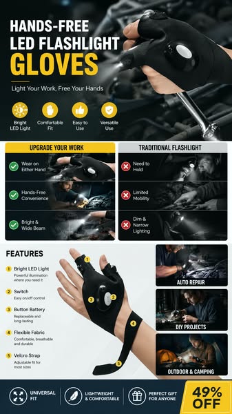 Flashlight Waterproof Gloves