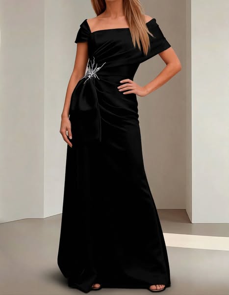 Chiffon Fitted Waist Pleated Maxi Dress Black-12