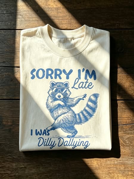Retro Dilly Dallying Raccoon Meme Graphic T‑Shirt