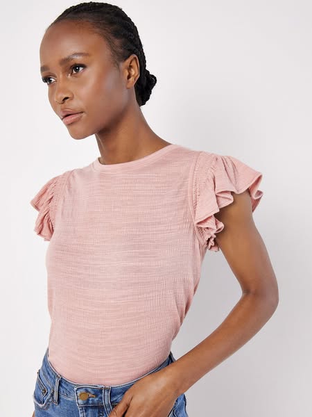 £19 - Soft Slub Ruffle Sleeve T-Shirt