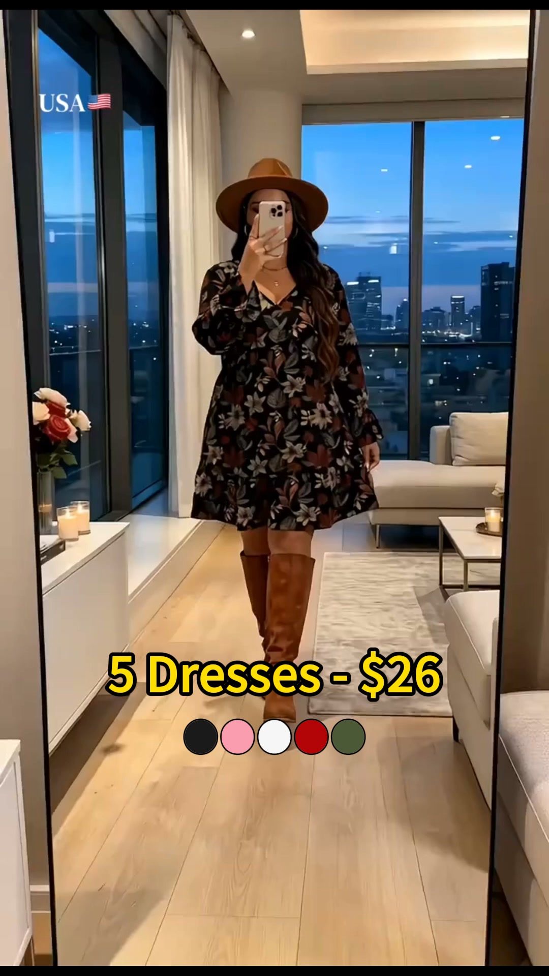 Women's Elegant Maple Leaf Print Dress