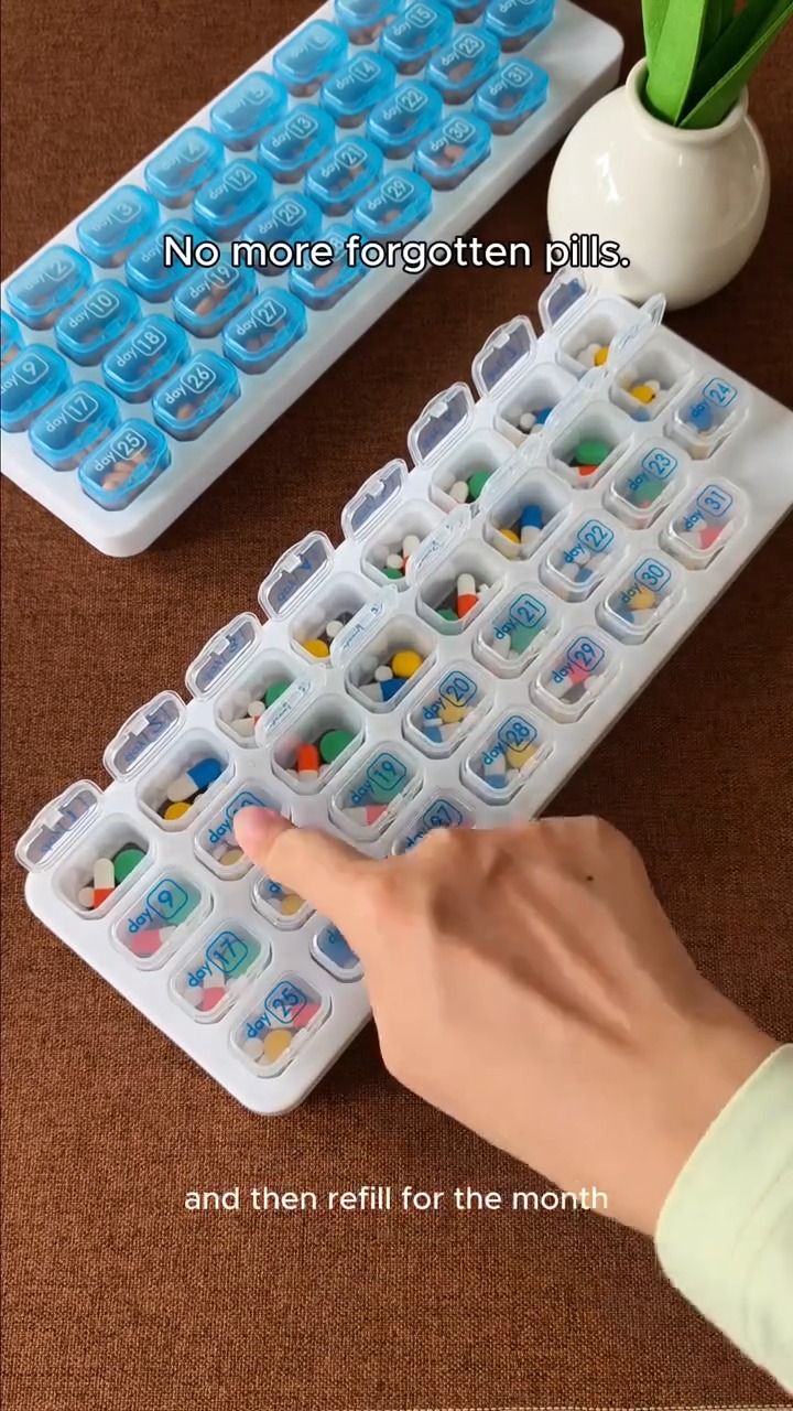 31 Days Pill Box-Monthly Pill Organizer-Arthritis-Friendly Easy-Open Lids