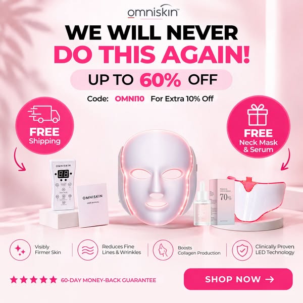 Last Chance: 60% Off Omniskin Contour Face | Pro Red Light Therapy + Microcurrent Mask