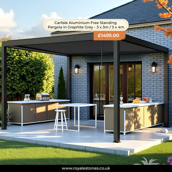 Carlisle Aluminium Free Standing Pergola in Graphite Grey - 3 x 3m / 3 x 4m