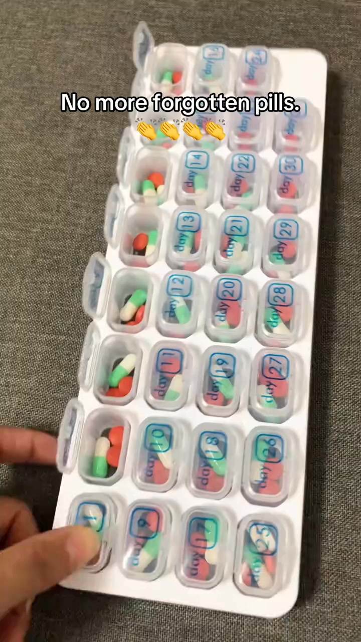 Monthly Pill Organizer with Lid - Arthritis-Friendly Easy-Open Lids 31 Removable Daily Pill Pods Date Reminder & Travel Case for Vitamins &