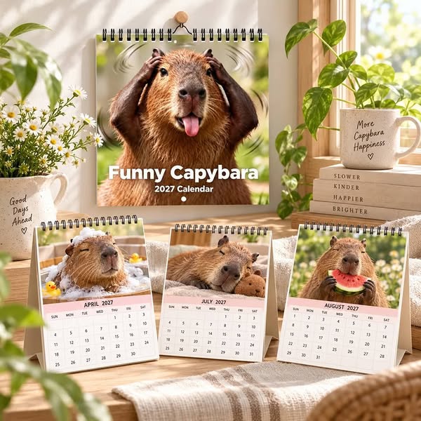 Funny Capybara 2027 Wall Calendar – 12-Month Cute & Playful Capybara Calend