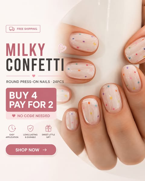 Milky Confetti Press-On Nails 24PCS