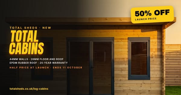Total Cabins: 44mm walls, 50% off at launch