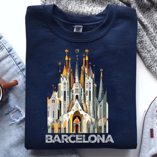 La Sagrada Familia Barcelona Sweatshirt, Intricate Cathedral Architecture Crewneck, Artistic Spain Travel Souvenir Pullover, Modernist Spani
