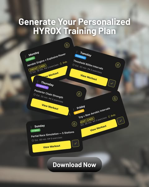 Want to crush your next HYROX race? Get daily workouts tailored to your fitness level