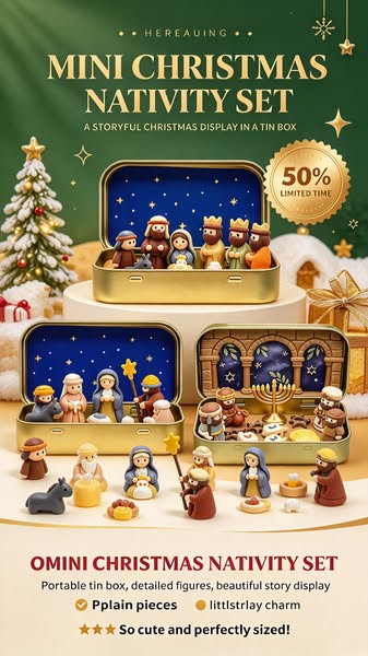 Big nativity sets need a whole mantel. This one fits on a laptop stand — and still tells the whole story.