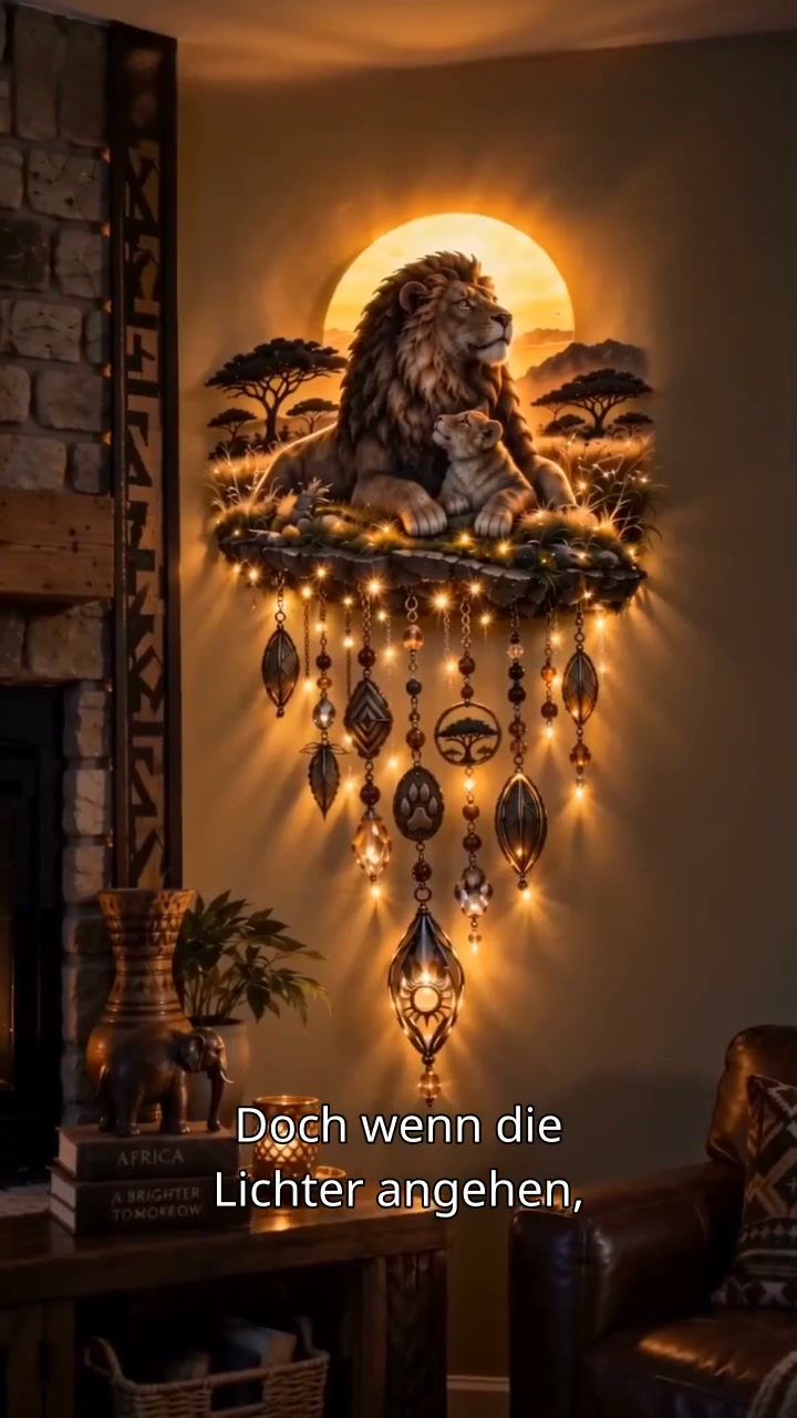 Majestic Savannah Family Glow™ – Beleuchtete Wanddekoration mit Löwe und Junges