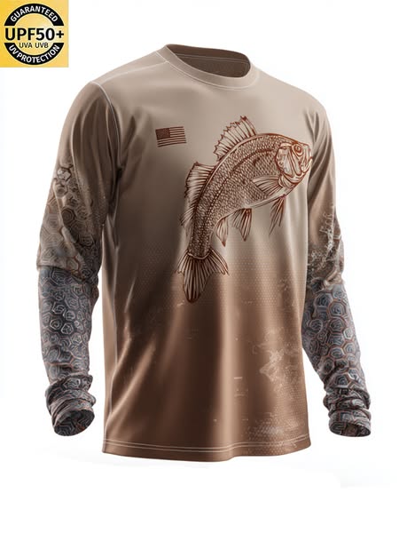Men'S Crew Neck Silhouette Fish Art Print Sun Protection T-Shirt