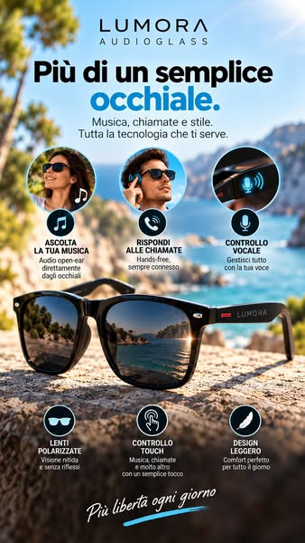 Lumora-AudioGlass™ Occhiali smart Bluetooth con audio open-ear