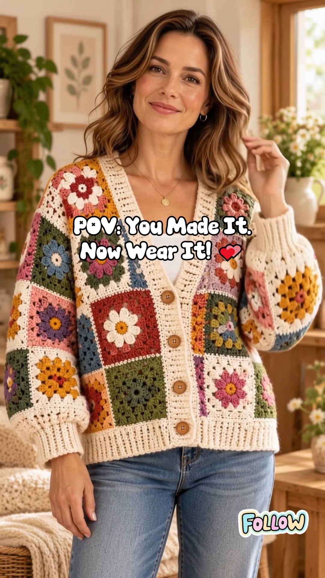 Floral Granny Square Cardigan Crochet Pattern PDF