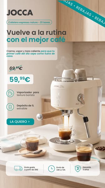 Cafetera Express 20 Bares Con Vaporizador Y Calentador De Tazas JOCCA