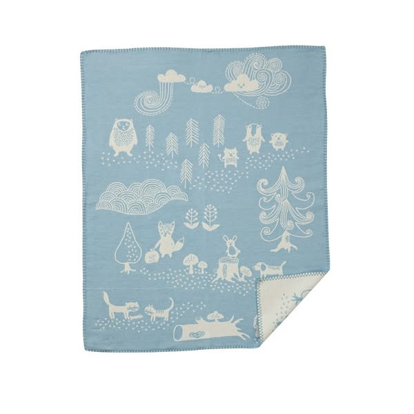 Klippan Yllefabrik - Little Bear Cotton Blanket, Blue/White