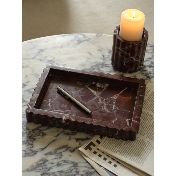 Burgundy Marble Ribbed Tray
