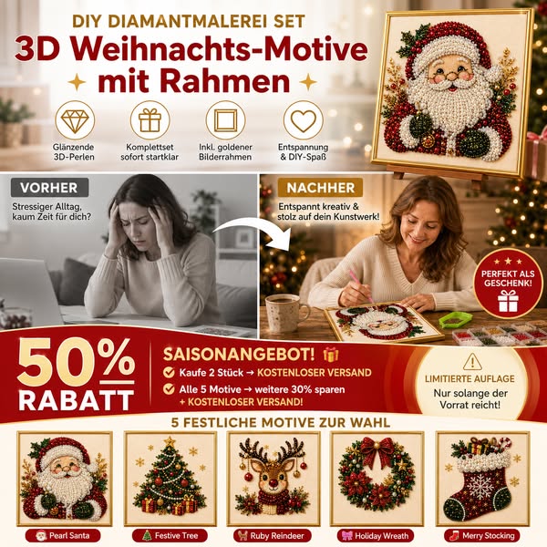 DIY-Weihnachts-Diamantmalerei-Set mit Perlen -Entspannend & Anfängerfreundlich