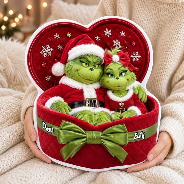 Festive Couple Red Gift Box Pillow - Personalized Christmas Gift For C - Draconer